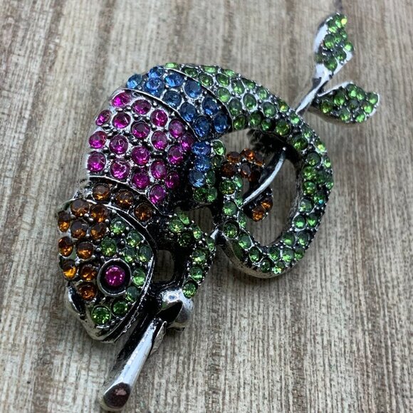 Chameleon Multi Colored Rhinestone Pendant Brooch Pin - Picture 3 of 8